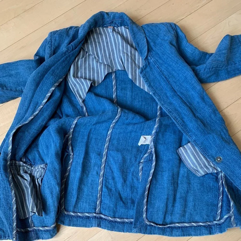 Free People Linen jean jacket blazer sz XS NWOT - Picture 8 of 8
